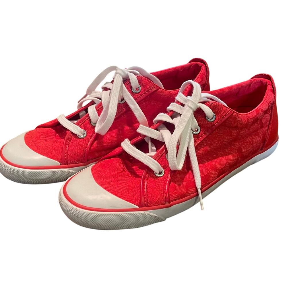 Coach Barrett Signature Canvas Sneakers, Red, Lace Up, Athleisure, Size 8.5